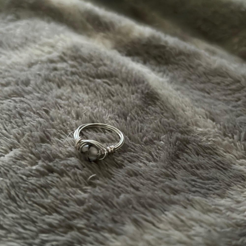 Silver plated wire wrap agate ring